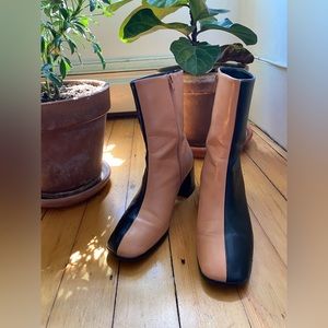 Square Toe Ankle Boots with Black and Camel Split Color Size 9